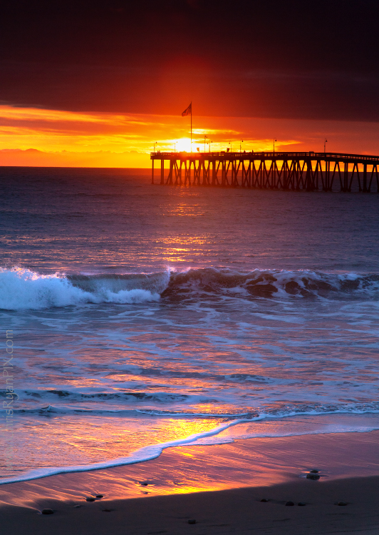 Sunset at the Ventura Pier along the Shoreline
