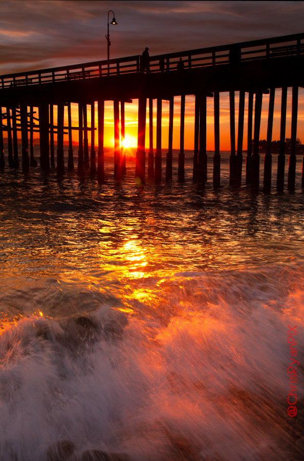 Fire in the Ocean during Sunset at Ventura Pier