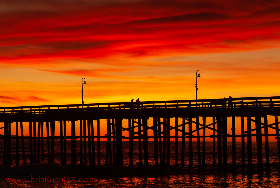Colorful Sunset at the Ventura Pier with People