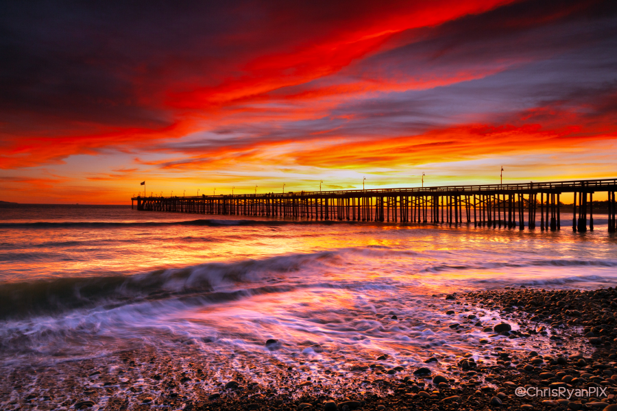 Stunning Ventura Beach Shoreline and Ventura Pier at Sunset