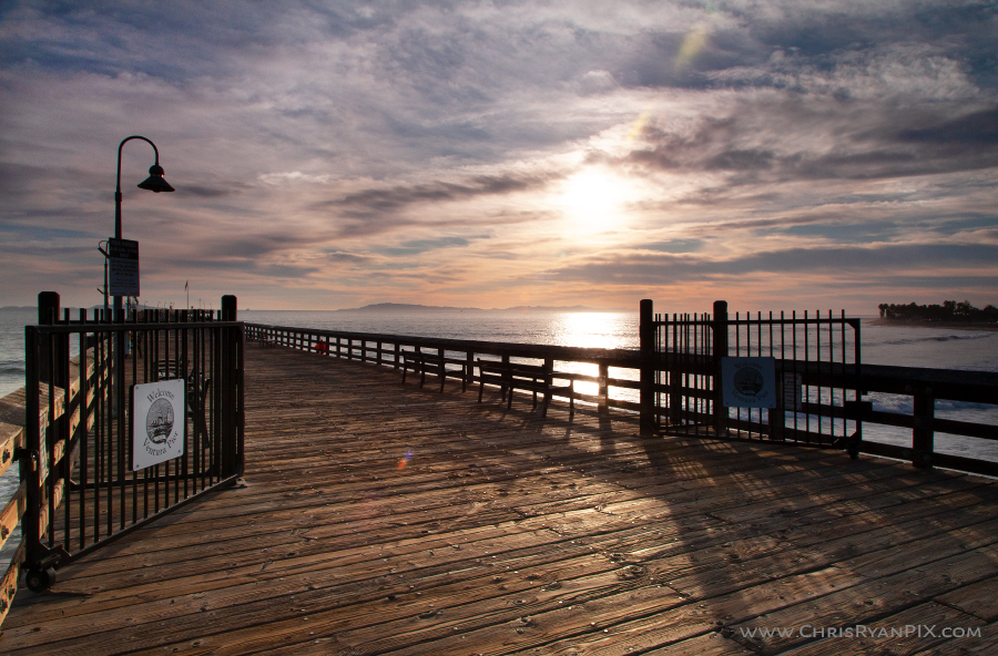 Ventura Pier Entrance during Amazing Sunset with Channel Islands