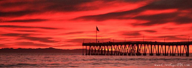 Ventura Pier (Fire in the Sky) Panoramic Photo