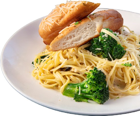 Food Photograph featuring pasta with broccoli and bread