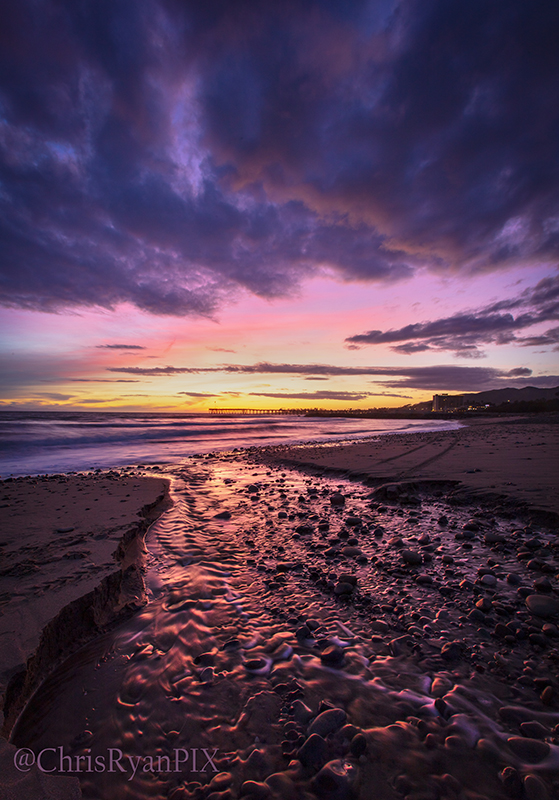 Sunset over Santa Cruz Island of Channel Islands along Ventura Shoreline