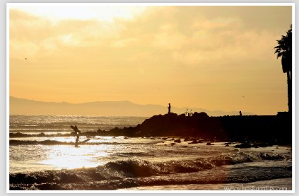 Surfers Surfing in Ventura during Sunset