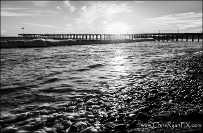 Ventura Beach with Rocky Shoreline (BW)