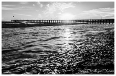 Ventura Beach with Rocky Shoreline (BW)