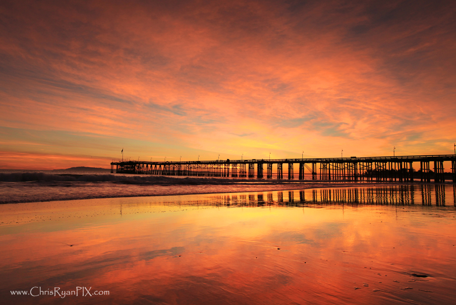 Pink Sunset at the Ventura Pier along the Shoreline