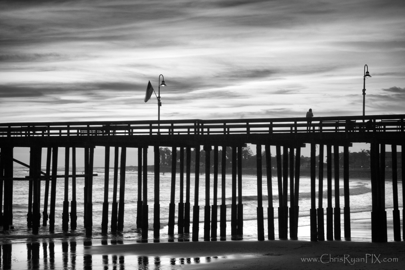 Ventura Pier Profile in Dramatic Black and White Photograph
