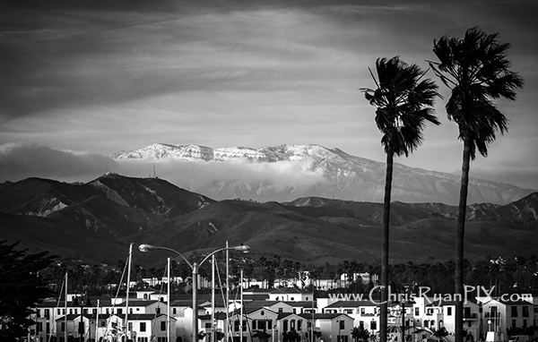 Ventura Harbor with Dunes (BW)